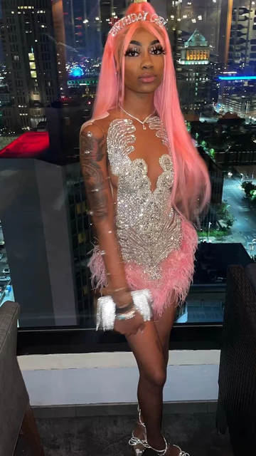 18th Birthday Party Dress Sexy Tight Beaded Pink Prom Dress Mini Homecoming Dress HZ1023